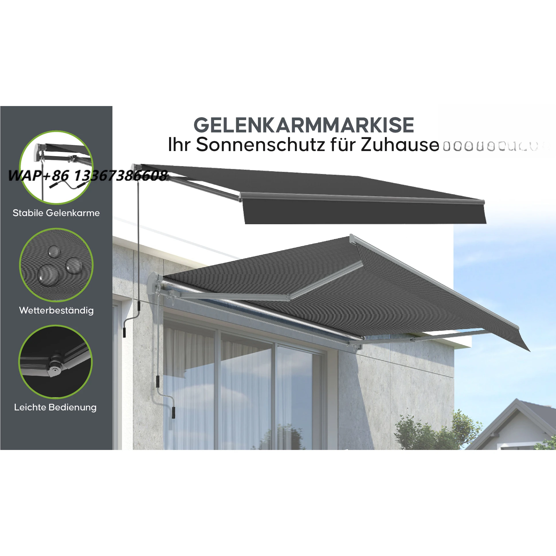 Folding arm awning 3.95x2.5m Sunnconnect anthracite
