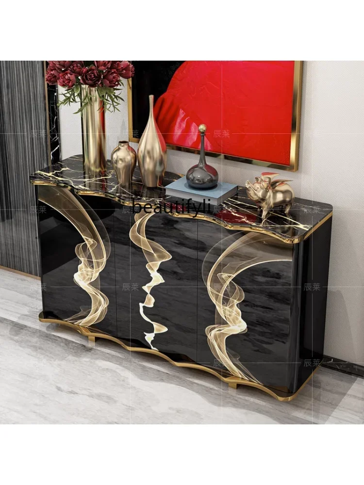 

zxHong Kong Style Affordable Luxury Style Sideboard Marble Modern Minimalist Living Room Entrance Cabinet Doorway Cabinet
