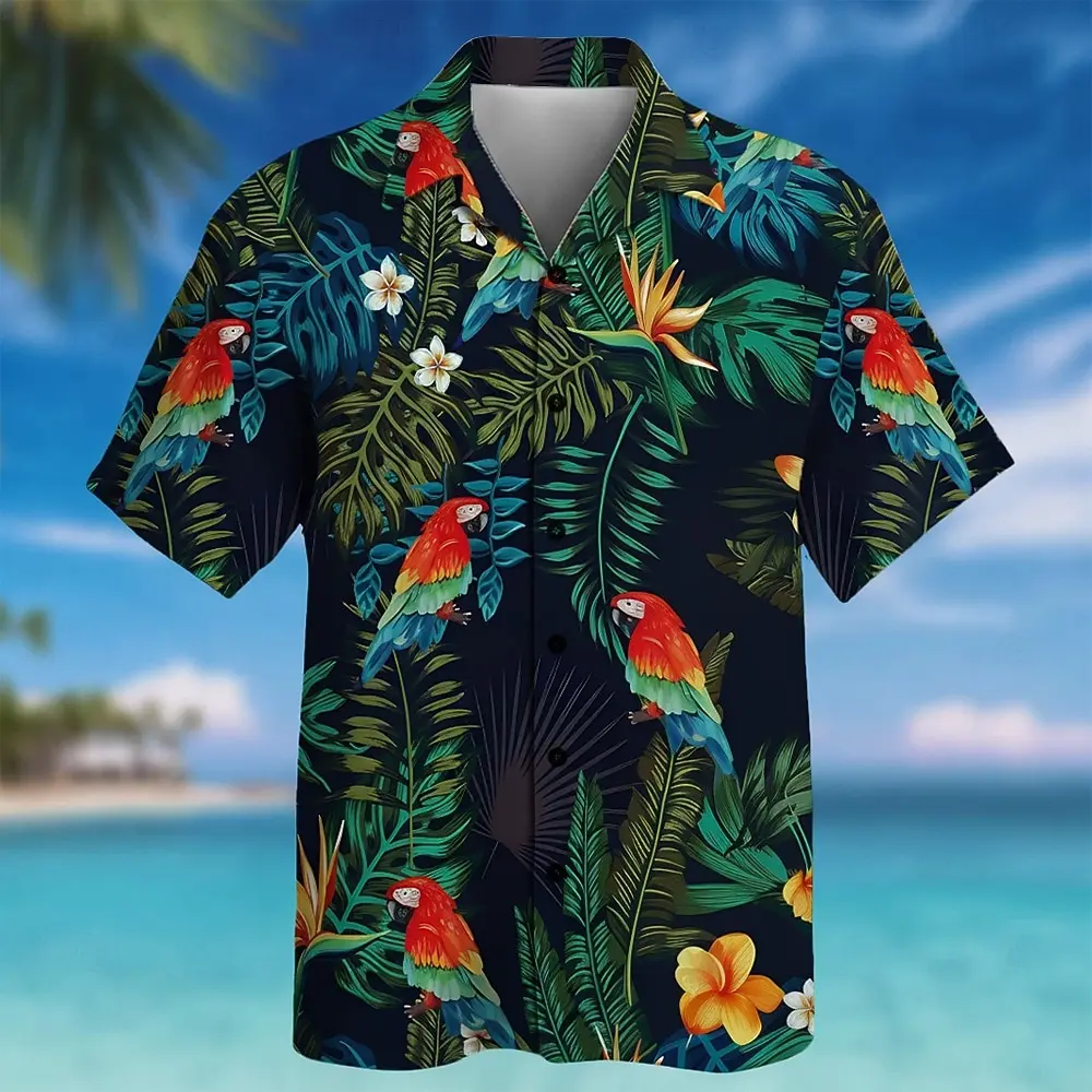 

Men's Leaf Parrot Tropical Plants Shirt Summer Hawaiian Shirt Short Sleeve Hawaiian Vacation Holiday Beach Wear Aloha shirt