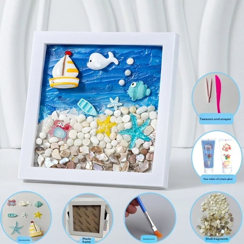 Multicolor DIY Photo Frame Cartoon 3D Design 3D Ocean Scenery Painting Handmade Wood Material Photo Wood Frame Art Creation