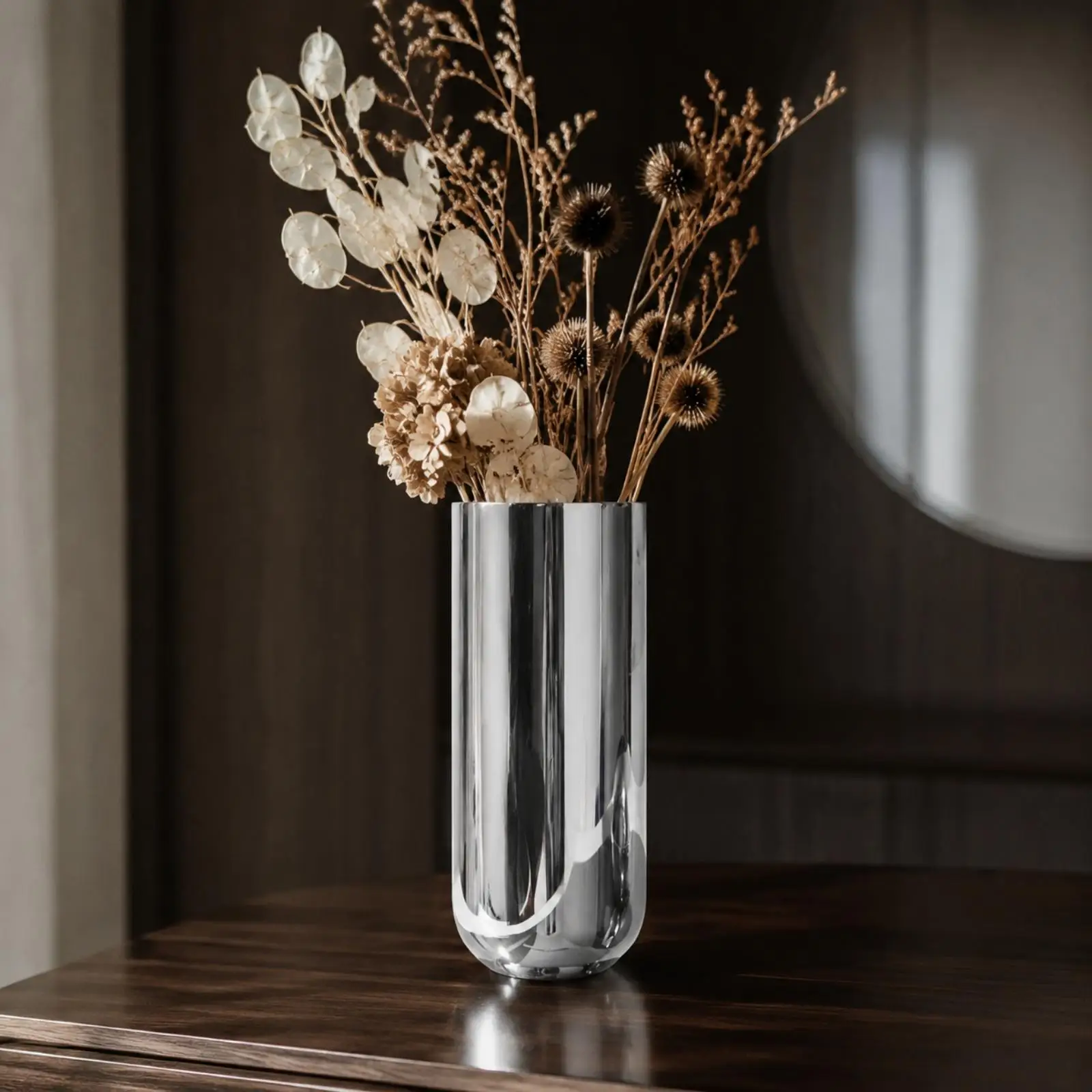 Stainless Steel Cylinder Flower Vase Nordic Style Minimalist Cylinder Vase Vessel Sleek Modern for Decorators, Dining Tables