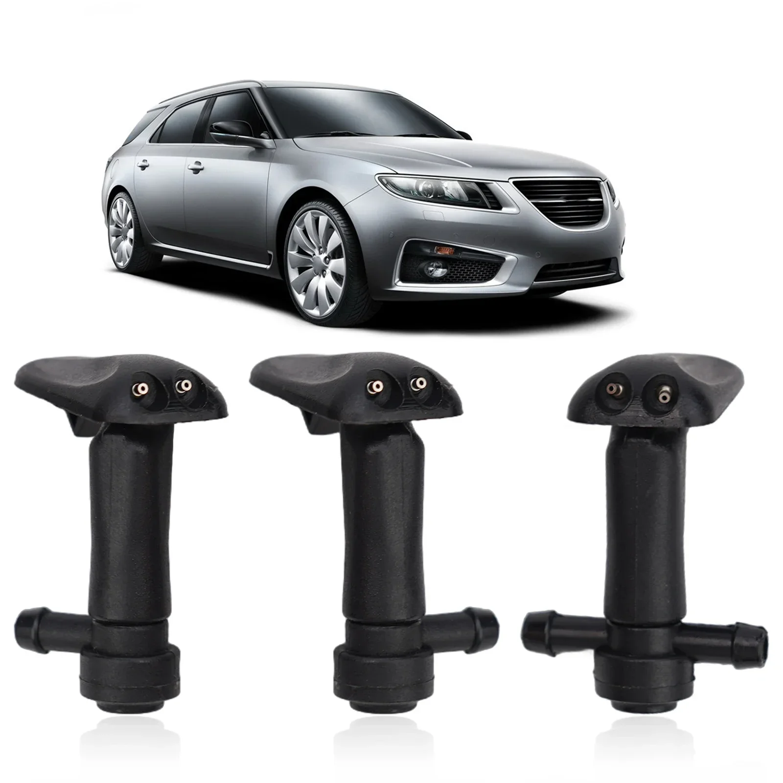 3Pcs Car Windshield Washer Engine Hood Wiper Straight Column Spray Nozzles For Saab 9-3 9-3X 2003-11 12778850 12778849