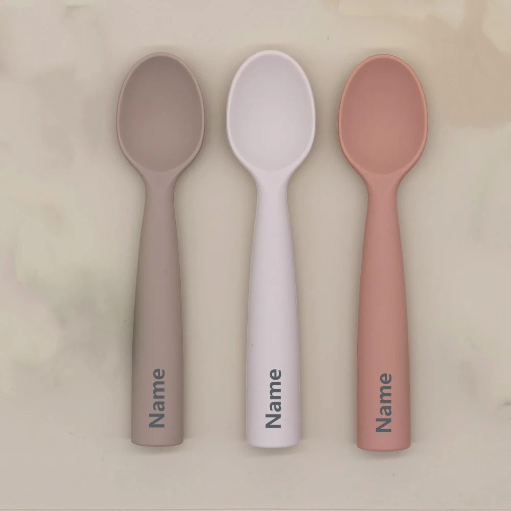 Silicone Spoon Personalized Custom Name Silicone Material Soft Spoon Baby Practice Use Suitable image 4