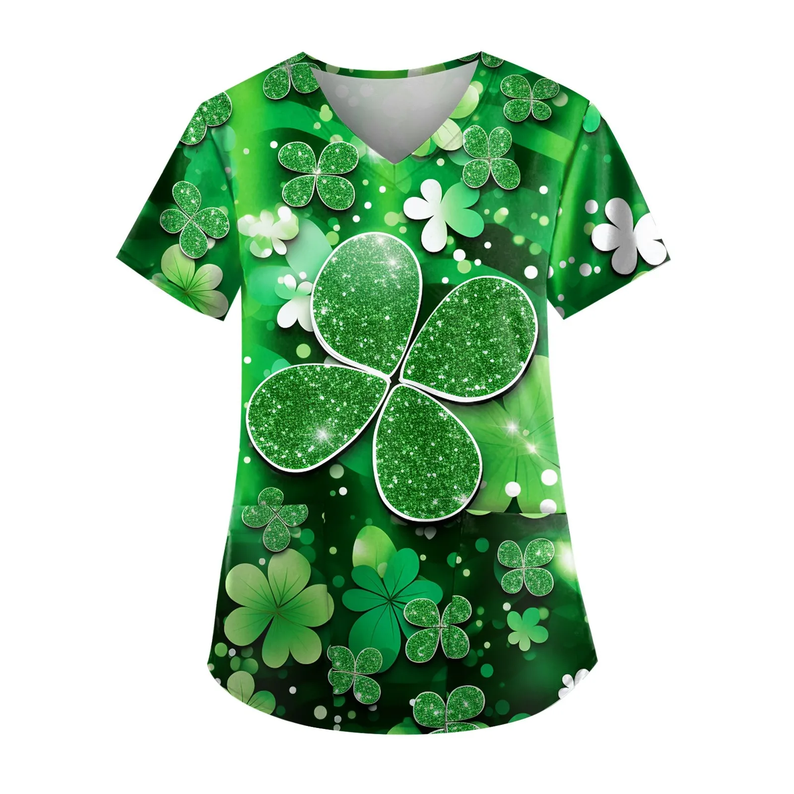 Short Sleeve Blouse St. Parklett's Day Clovers Print Scrub Tops Pet Groming Veterinaria Working Clothes Top Women Nurse Uniform