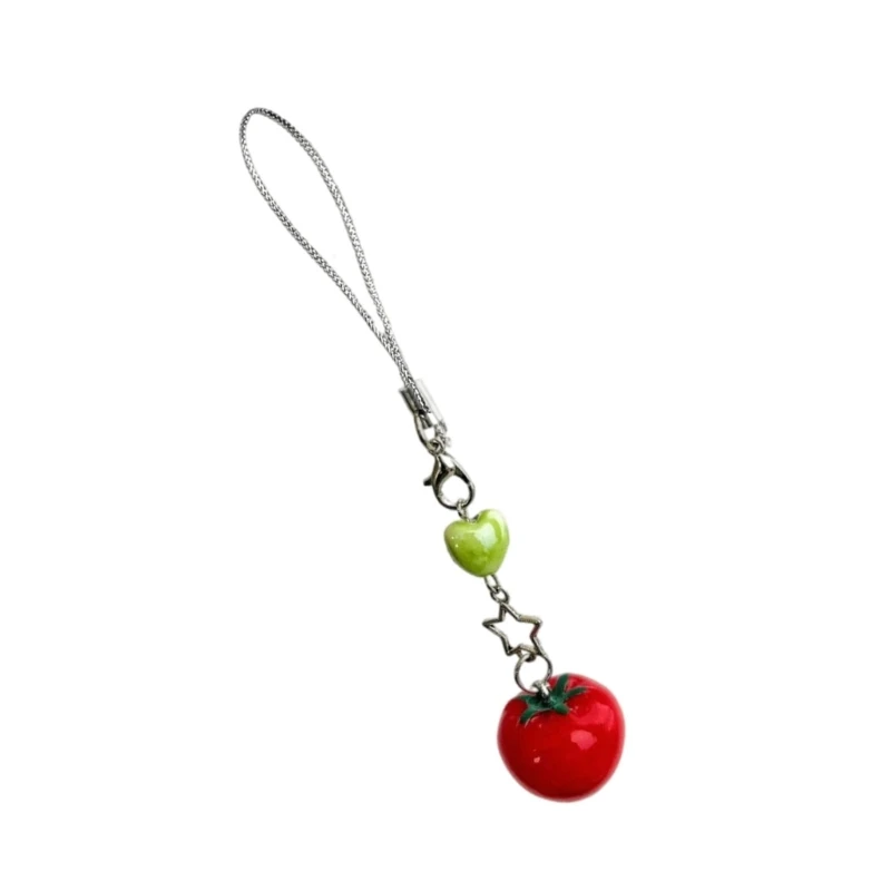 Charm Tomato with Green Leaves and Girl Figure Keyring for Bags Decoratiom