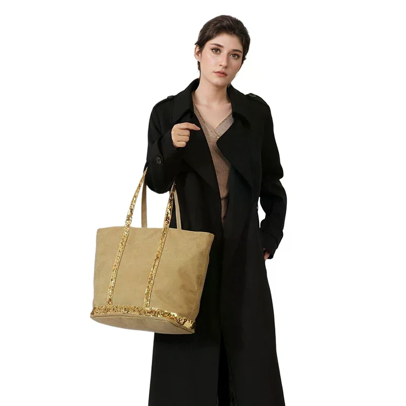 

Spacious Vintage Style Sequin Embellished Canvas Tote Bag for Fashionista Women