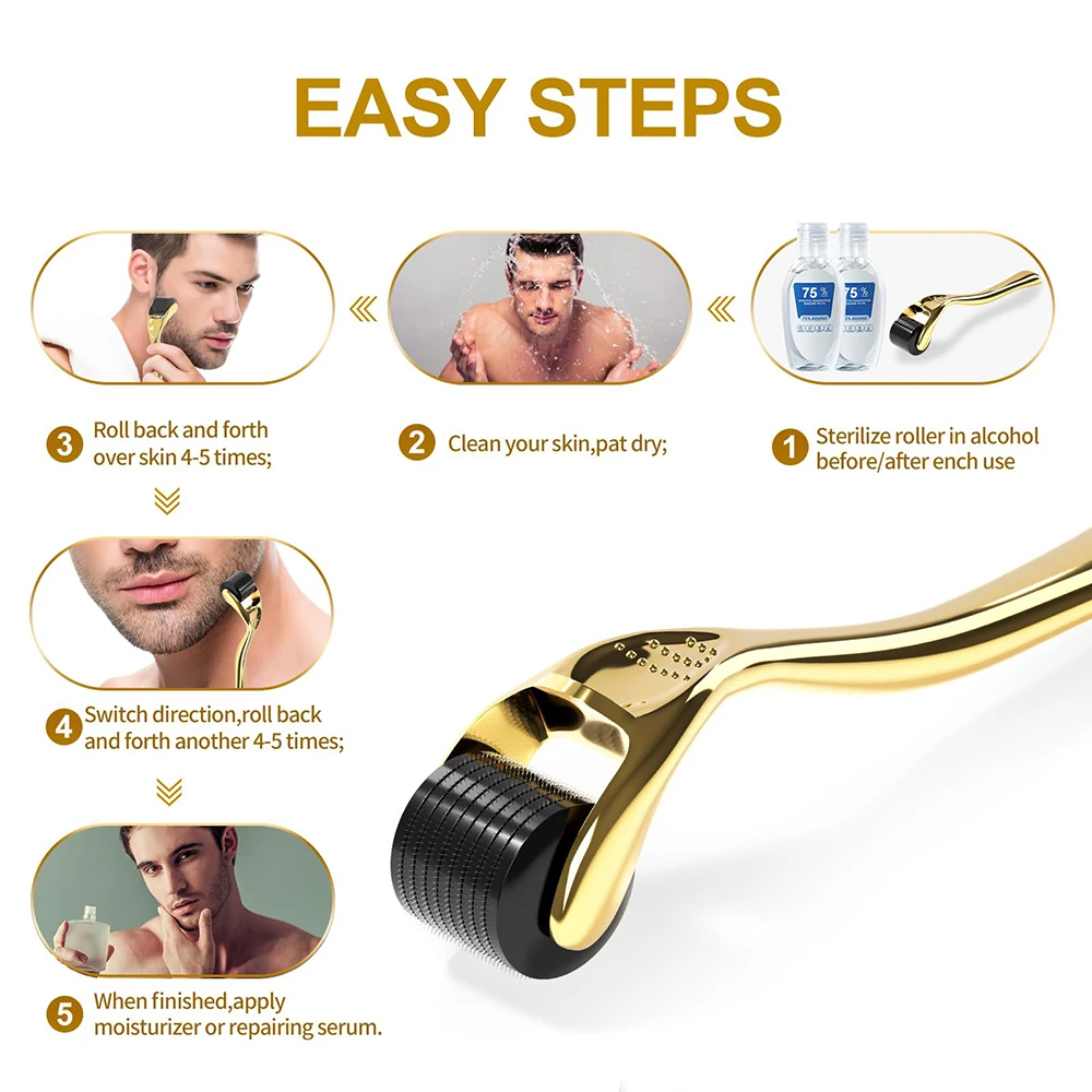 540 Titanium Derma Roller para barba, Microneedling Roller para homens e mulheres, Gold Hair Roller, 0.25mm