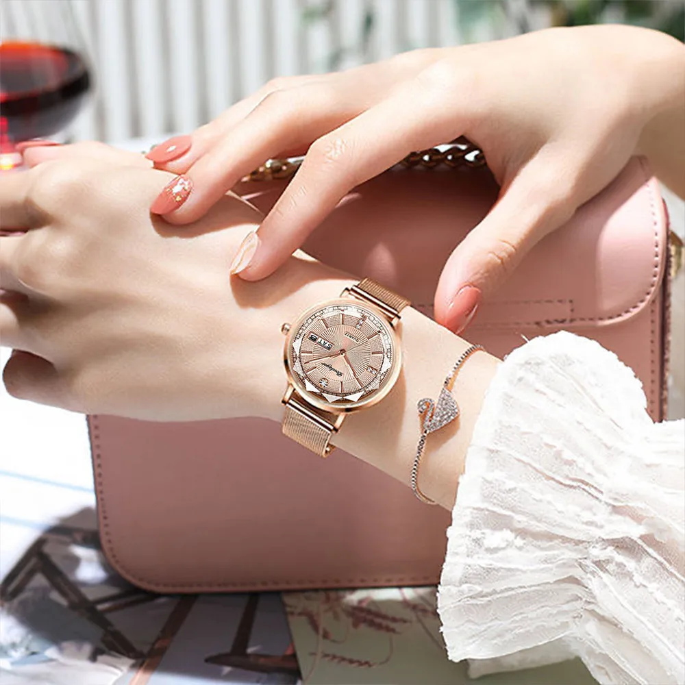 POEDAGAR New Luxury Women Bracelet Quartz Watches For Women Casual Waterproof Luminous Mesh Stainless Steel Ladies Wristwatches