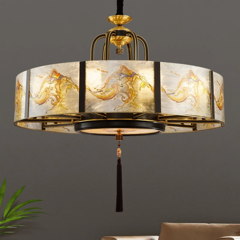 

Новая медная люстра в китайском стиле для гостиной, виллы, холла, дуплексный пол, спальня дзен