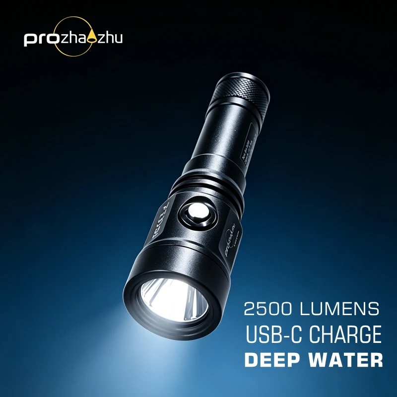 Prozhaozhu DL-B50-PLUS Super Bright 2500Lumen Dive Light Type-C Fast Charging IP68 Deep Waterproof Underwater Lamp