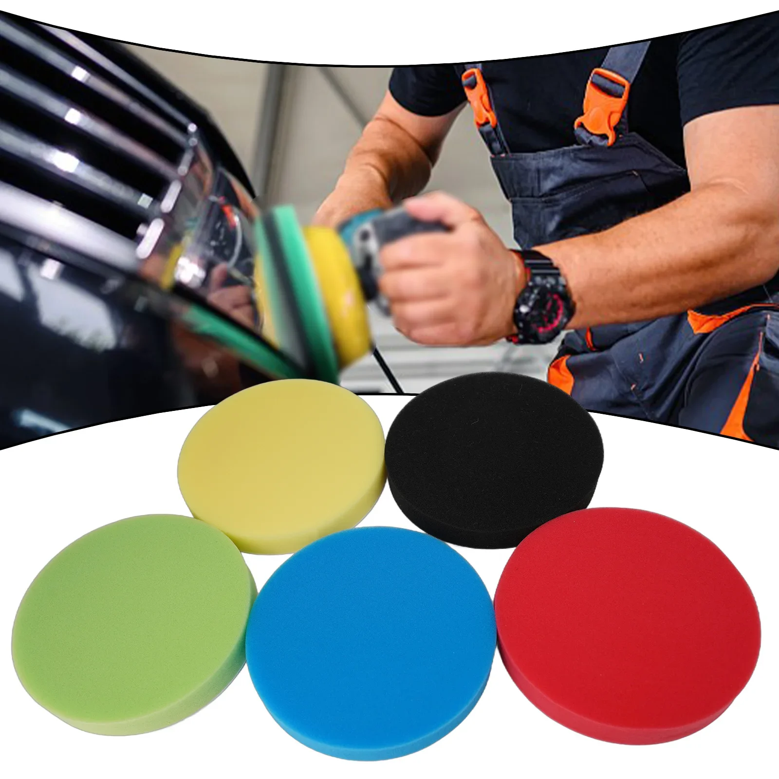 

5pcs/Set 7 Inches Car Round Flat Polishing Foam Buffing Sponge Pads Tool Auto Exterior Lacquer Repair Accessories