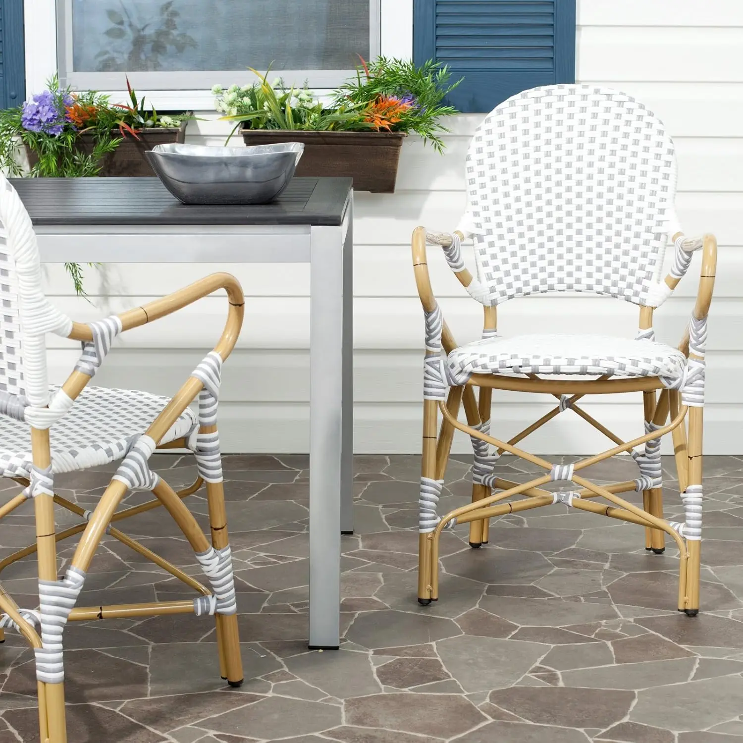 Outdoor Collection Hooper Red/White/Light Brown Stacking Bistro Arm Chair (Set of 2)