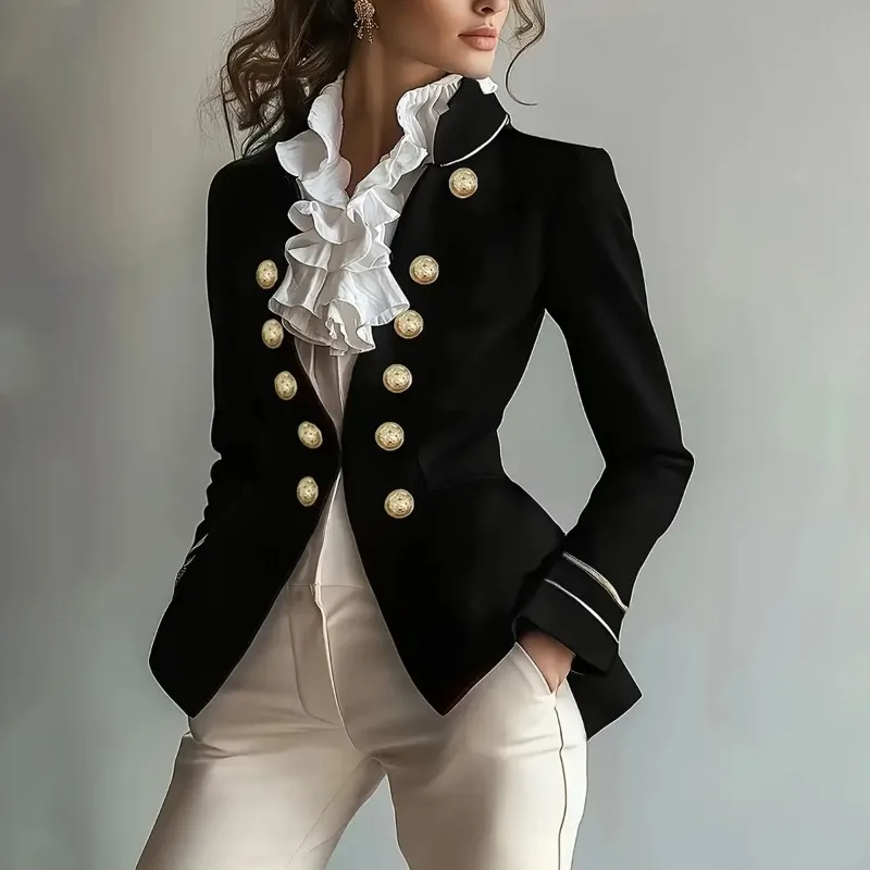 

Chic Stand Collar Long Sleeve Jacket Outerwear Office Lady Spring Autumn Fashion Elegant Tailed Blazers Coat For Women 2025 Tops