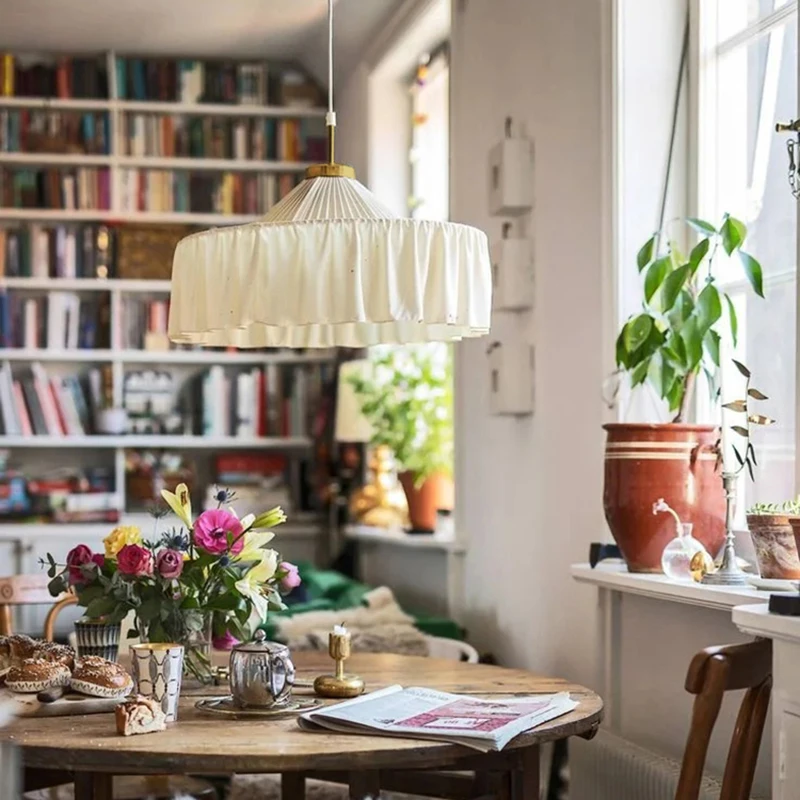 Lampada a sospensione bianca in tessuto Wabi Sabi retrò americano Soggiorno Sala da pranzo Camera da letto B&B Decorazioni per la casa Panno Droplight Apparecchi di illuminazione per interni