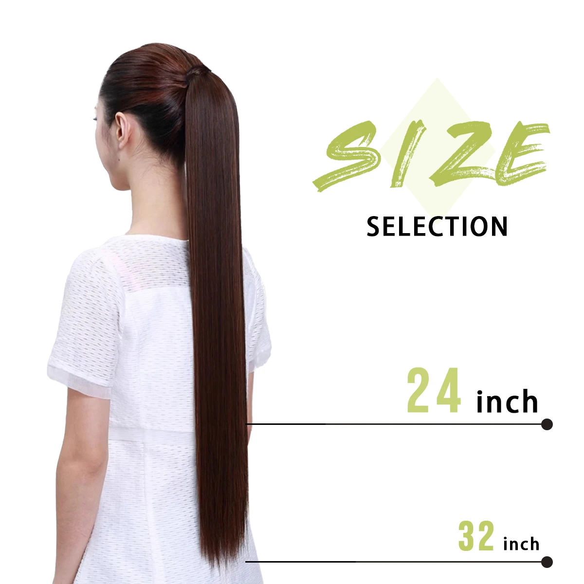 프리미엄 합성 스트레이트 데일리 포니테일 헤어 익스텐션 클립 인 헤어피스, 부드러운 오버 헤드 포니 테일 랩 어라운드 피그테일 P001