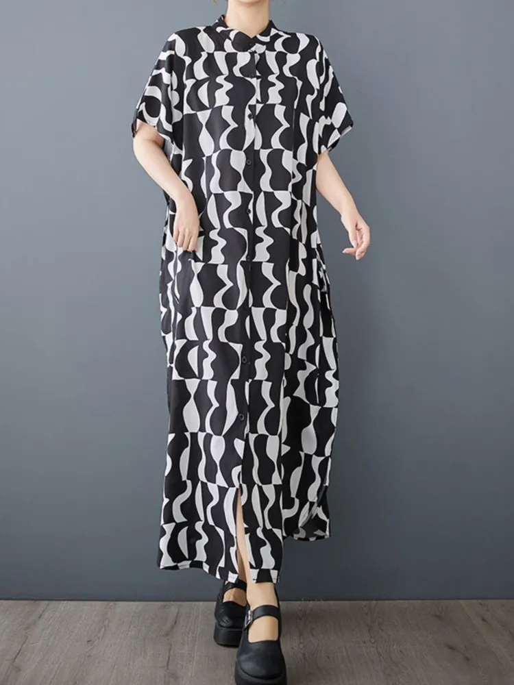 Chemises d'été surdimensionnées pour femmes, imprimé géométrique irrégulier, mode dames, robes amples plissées, décontractées