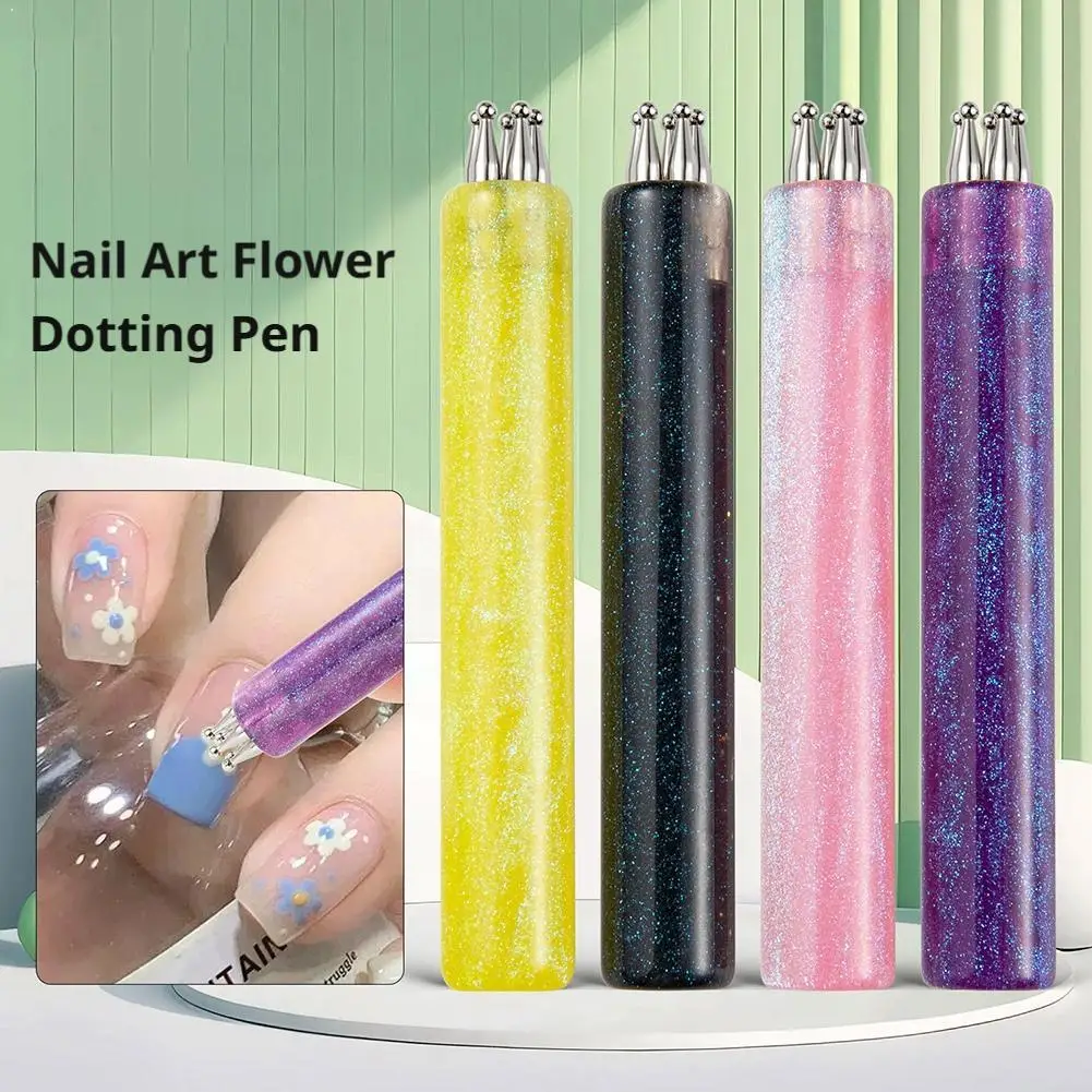 DIY Nail Art 5-Petal Dotting Tool Flower Creator 1.8mm Fine Tip Rhinestone Pickers Glitter Handle Manicure Nail Tools Brushes