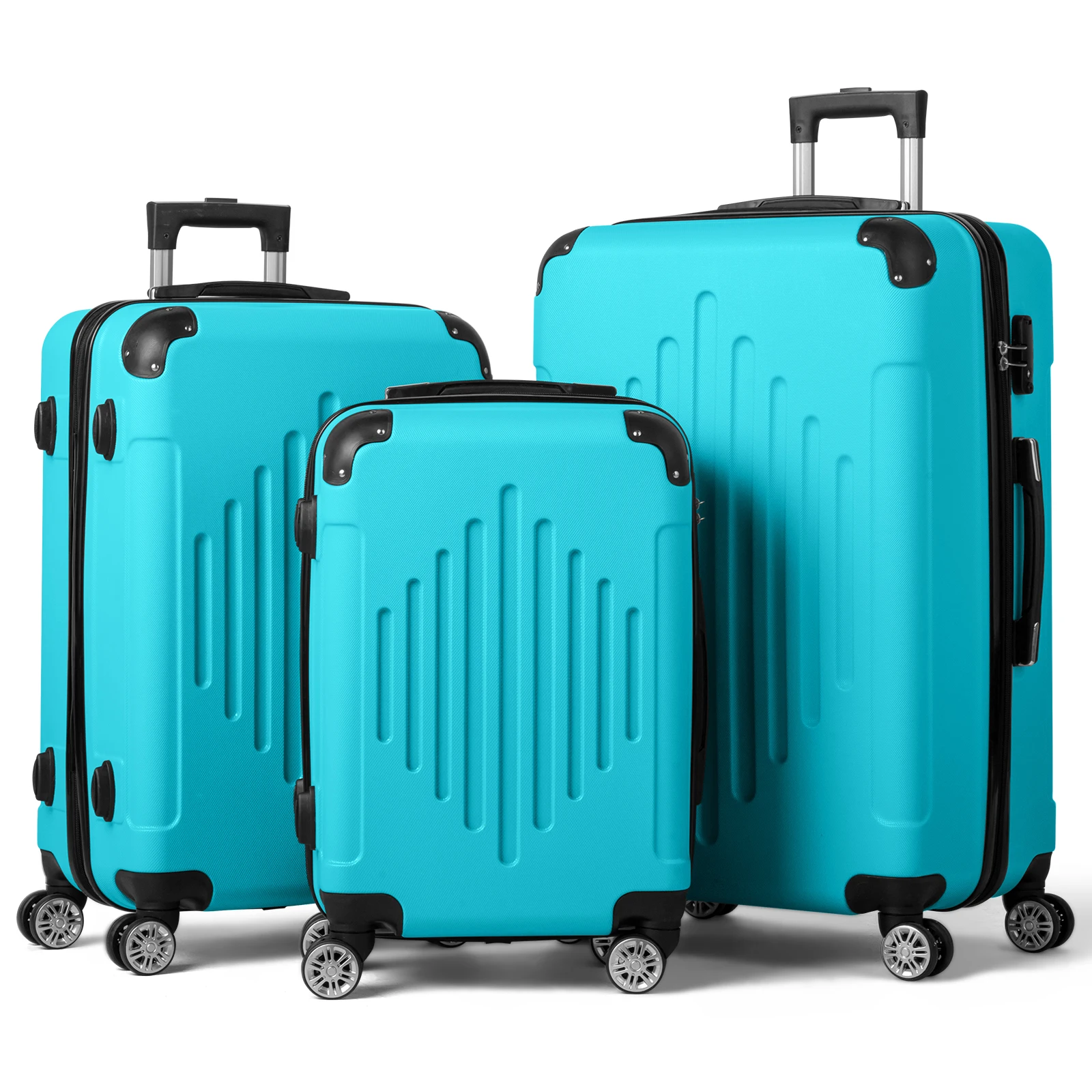 3-in-1 trolley case with 2 corners and diamond stripes - Sea Salt Blue