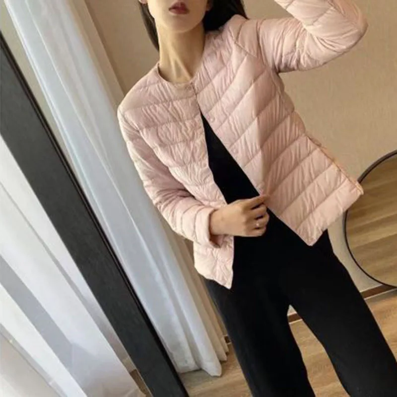 Thin Light Women Down Jacket 2025 Winter New Korean-Style Short Jacket White Duck Down Round Neck Leisure Women Down Jacket H529