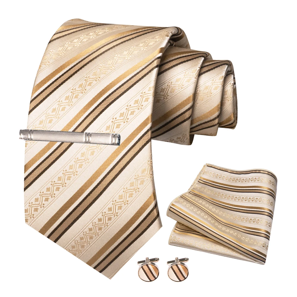 JEMYGINS Mode Männer Krawatte Luxus Gelb Gold Striped Plaid Seide Hochzeit Krawatte Für Männer Hanky Manschettenknopf Krawatte Set Bussiness Party geschenk – Detail 23