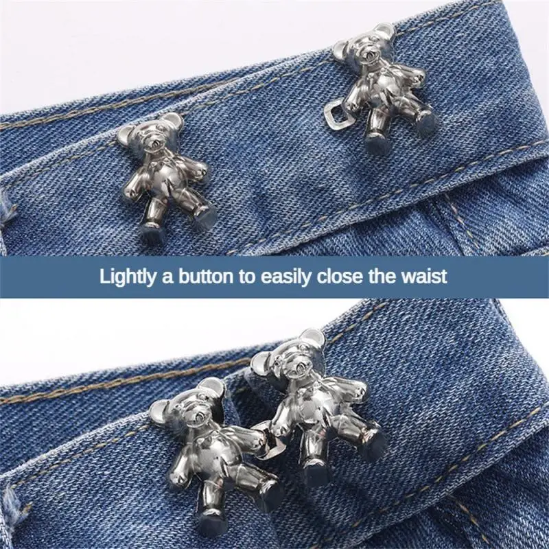 1/2/3pairs Cute Bear Pin Waist Clip Metal Snap Buckle Jeans Reduce Waist Tighten Brooch Detachable Clothing Accessories