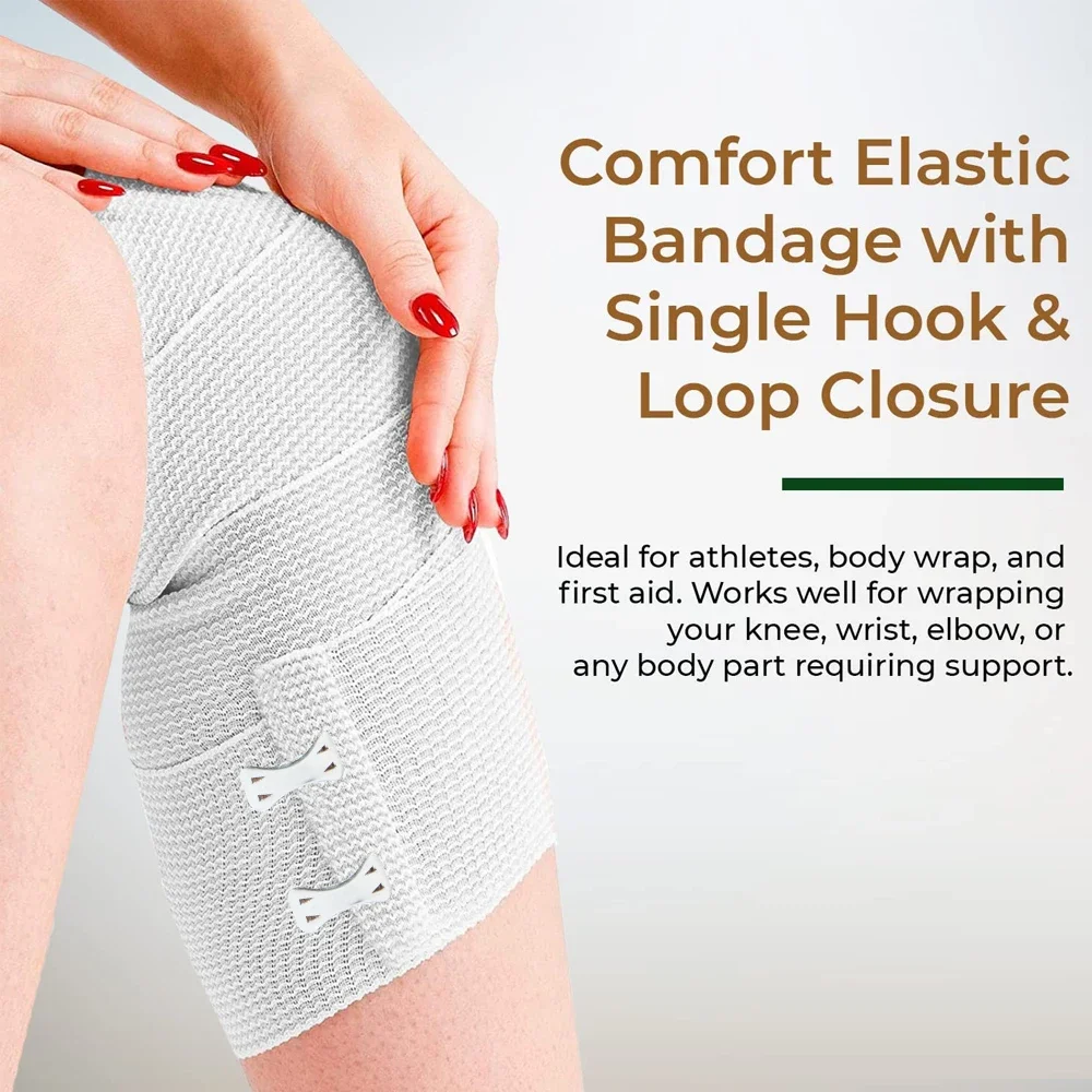 1 Rolle elastische Kompressionsbandage mit Haken, sportliches Sport-Stützband für Knöchel, Handgelenk, Arm, Beinverstauchungen, Erste-Hilfe-Messung – Detail 9