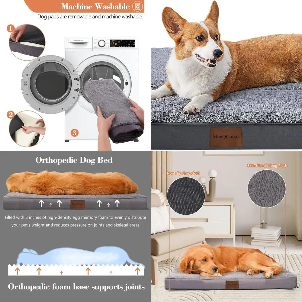 

Водонепроницаемые кровати для собак для больших и очень больших собак — ортопедический моющийся коврик для ящика 44 дюйма, коврик для яичного ящика XL-Plus из пенопласта для домашних животных с