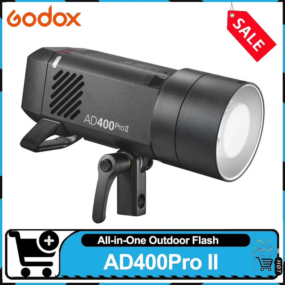 

Вспышка Godox AD400Pro II All-in-One для уличной съемки, 400 Вт, TTL, 1/8000 с, высокоскоростная синхронизация, время перезарядки 0,01-1 с