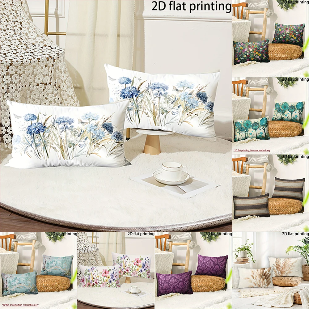 Two-piece suit Blue Floral Pillowcase for Bed , Used for sofas, chairs, cars, decorative cushion covers, pillowcases.