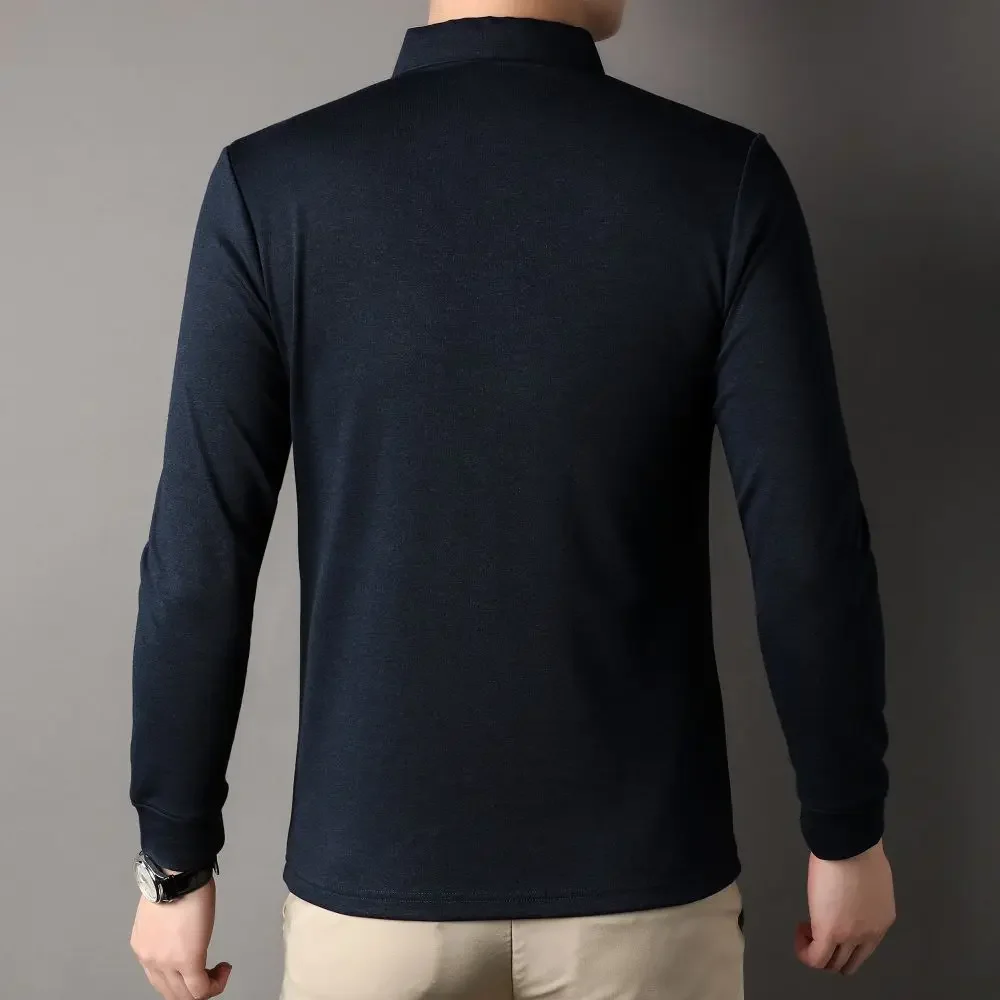 Autumn Winter Warm Long Sleeved T-shirt Versatile Business and Casual Polo Top Men's Gentleman Style POLO-Shirt W5870