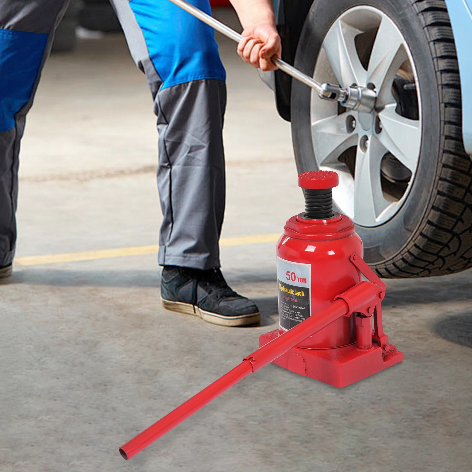 Gato de botella hidráulico 30T, perfil bajo, acero de aleación, altura de elevación de 17,32 pulgadas, válvula de seguridad, portátil