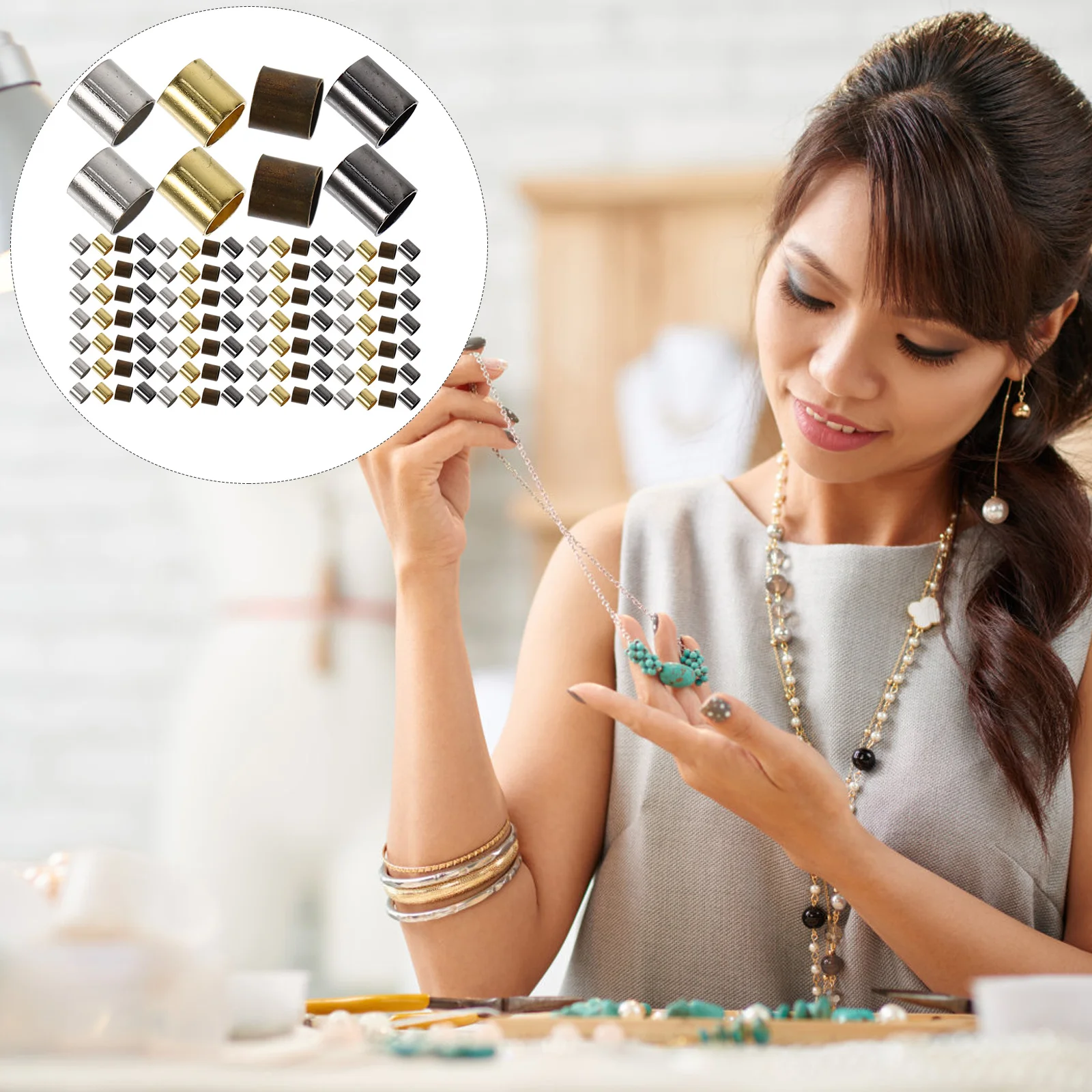 

3000Pcs Copper Crimp Beads Tubes Durable Jewelry Making Accessories DIY Spacer Beads for Necklace Bracelet Earring Keychain