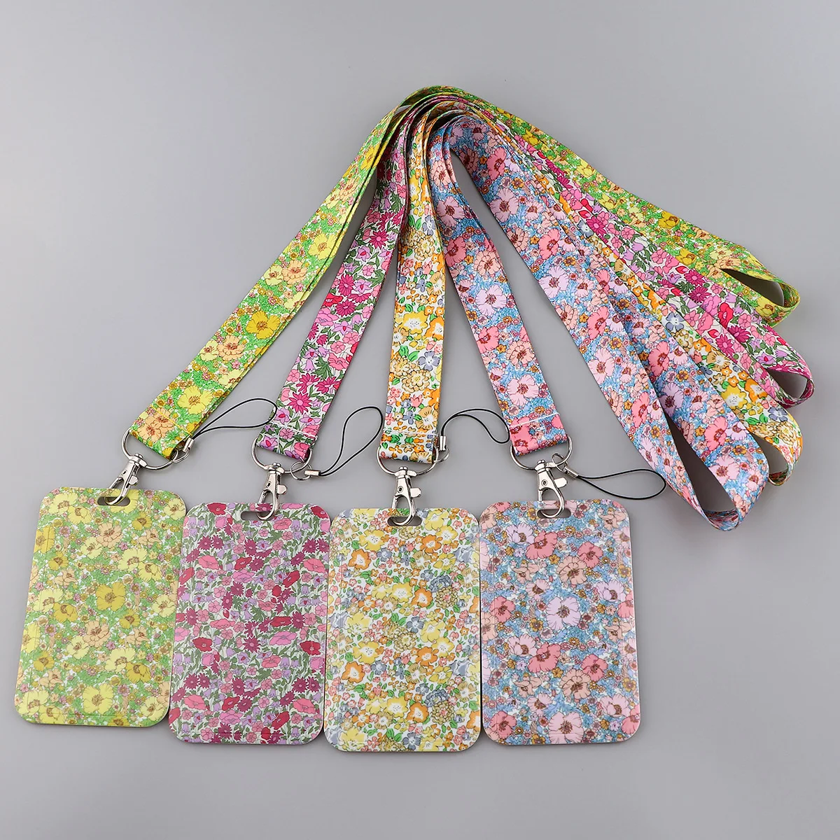 Spring Small Flower Pattern Polyester Lanyard Double‑Sided Printing Phone Strap Key Accessory for ID Badge Card Holder
