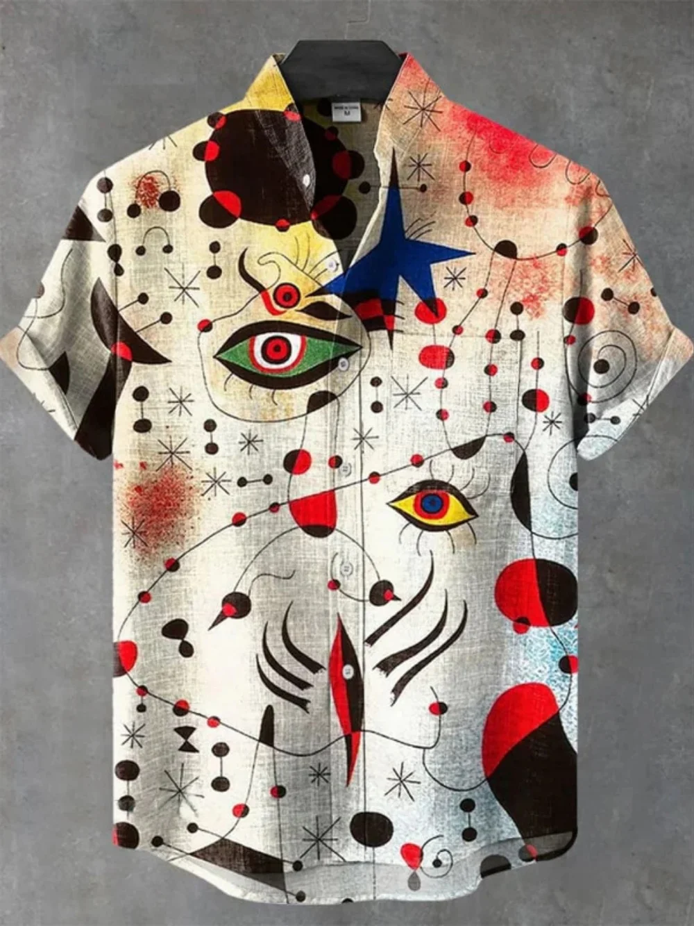 Men's Animal 3D Abstract Printed Linen Shirt Short Sleeve Fashionable Stand up Collar Casual Breathable for Vacation Wedding