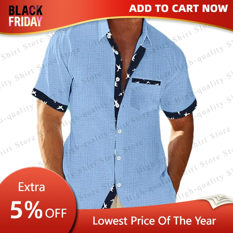 

Men's shirt summer casual fashion beach shirt 11 color short sleeved striped lapel summer Hawaiian vacation top