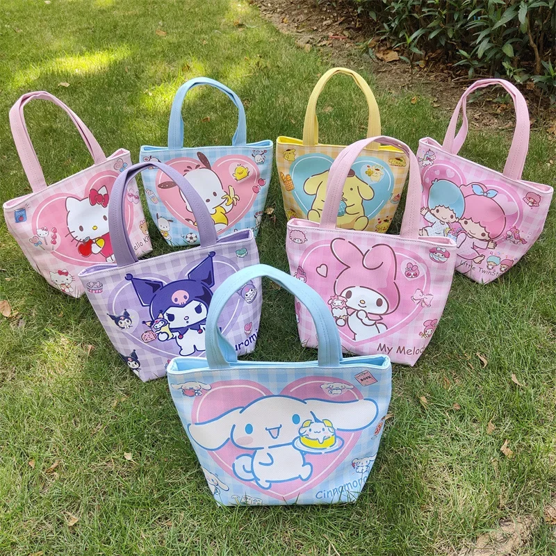 Cute Sanrio Picnic Will Hand In Hand To Carry Storage Bag Kuromi Melody Cinnamoroll Waterproof Bag Pu Lunch Box Storage Bag