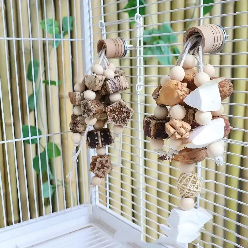 Natural Material Pet Parrot Toy Bird Swing Exercise Grinding Biting Wooden Toys Pet Parrot Macaw Hammock Bird Toy