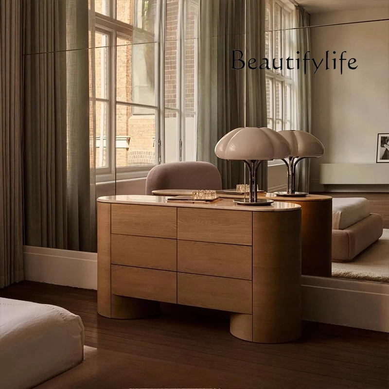 

French light luxury solid wood marble living room dining side cabinet storage entrance cabinet modern bedroom fashion