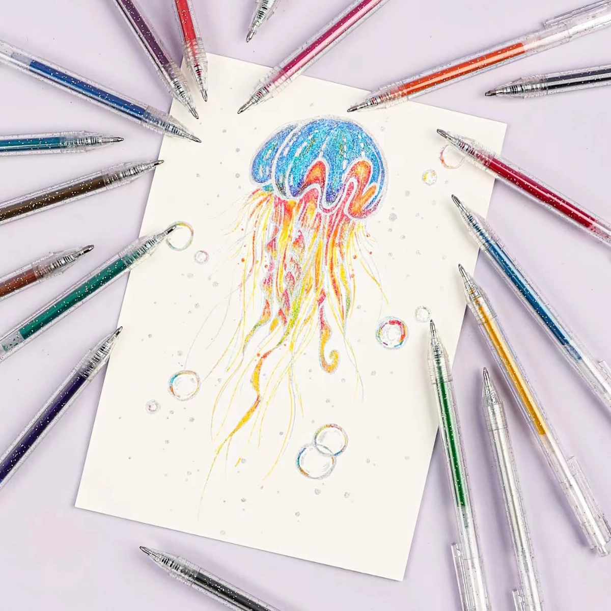 أقلام جل لامعة 18 لونًا، أقلام جل لامعة معدنية نابضة بالحياة، أقلام لامعة قابلة للسحب، أقلام جل ملونة للكبار لكتاب التلوين