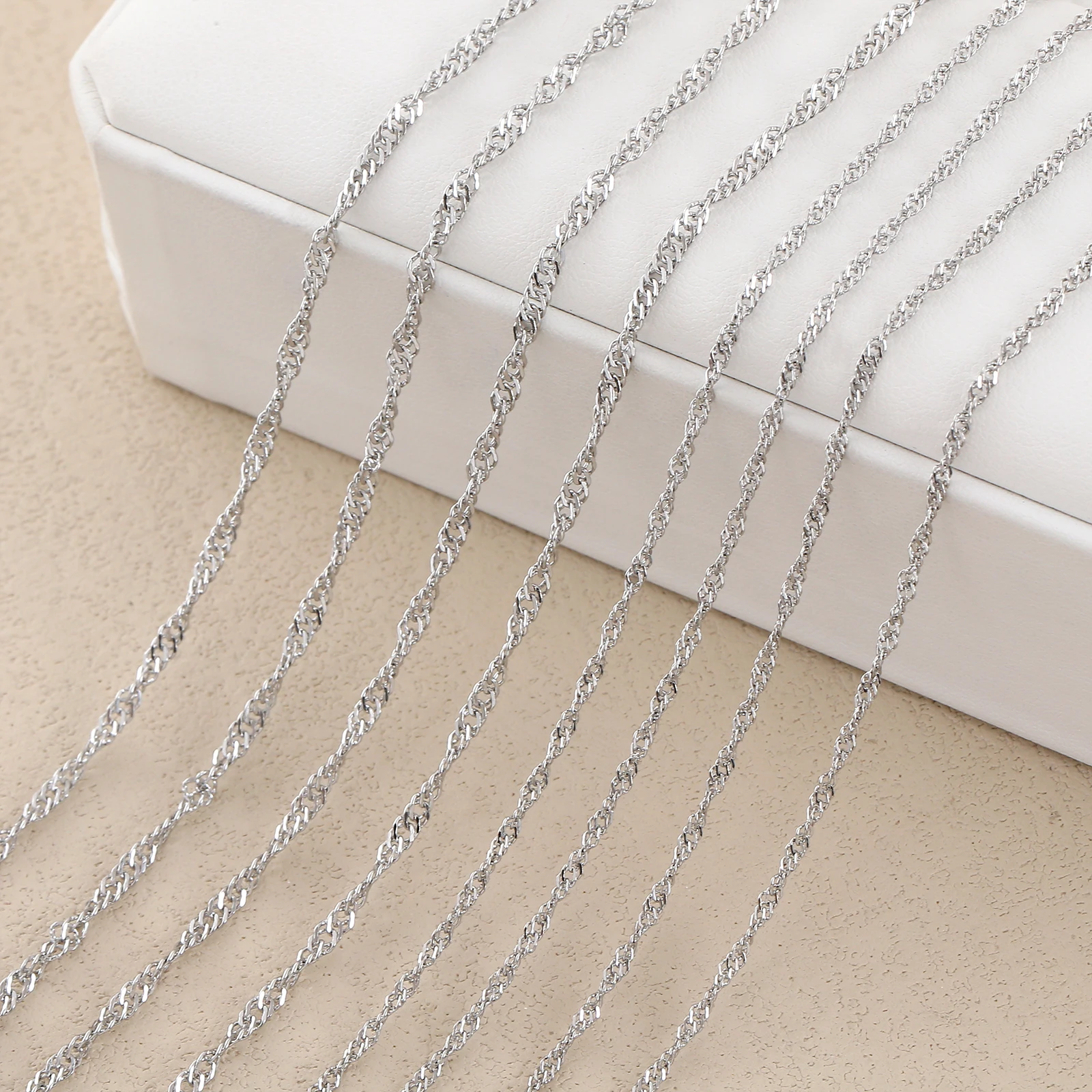Wholesale 1/3pcs/Lot 2mm Silver Color Water Wave Chain Stainless Steel 18