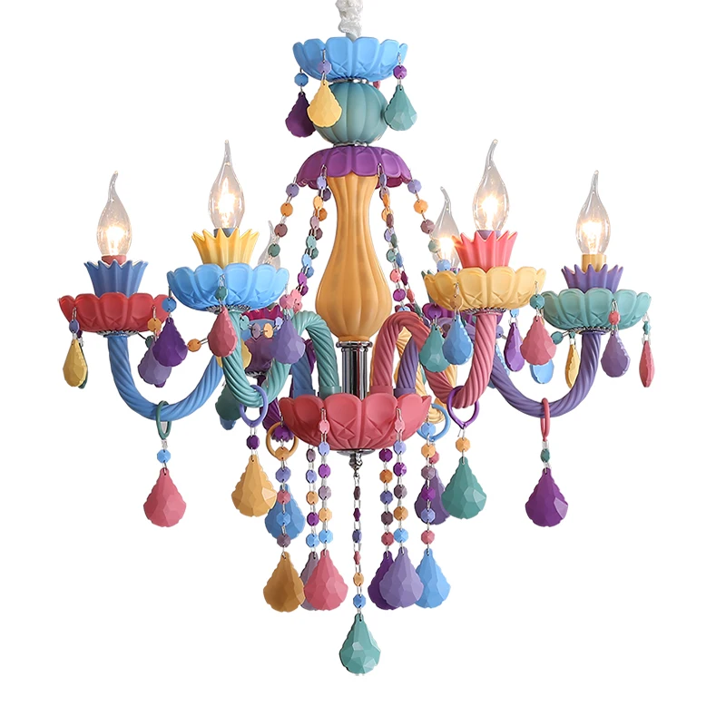 Modern  Colorful Crystal Chandelier Rainbow Candle lustres American girl princess Children room Luminaire light fixtures