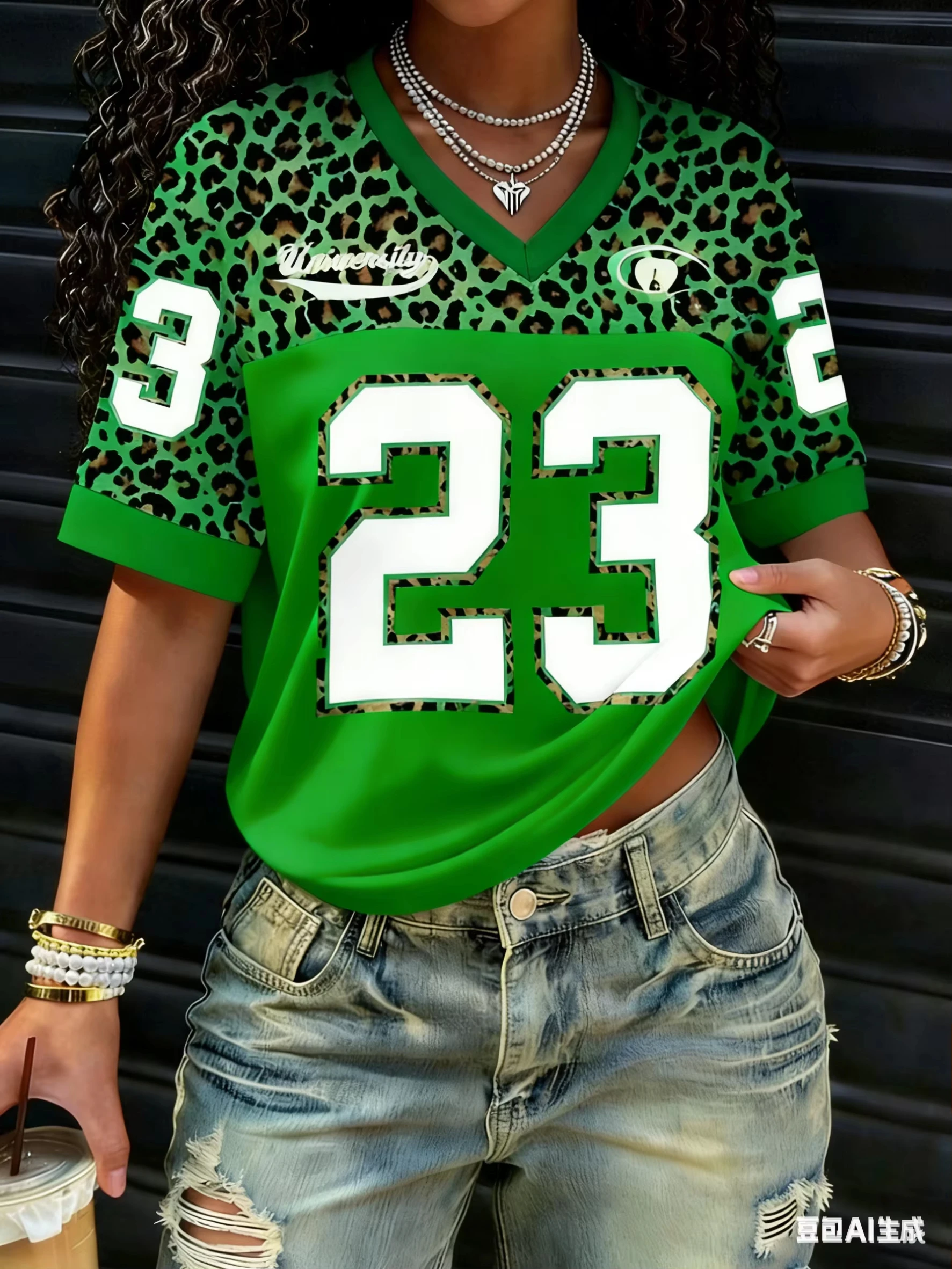 NO.23 Leopard Print V Neck Top - Summer Clothing Europe ulasan dan harga