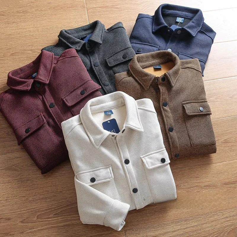 

Thiened Knitted Men's Winter irt Jaet Long Sve Fce Lined Warm Workwear Collar Stand up Youth Loose Fit Color