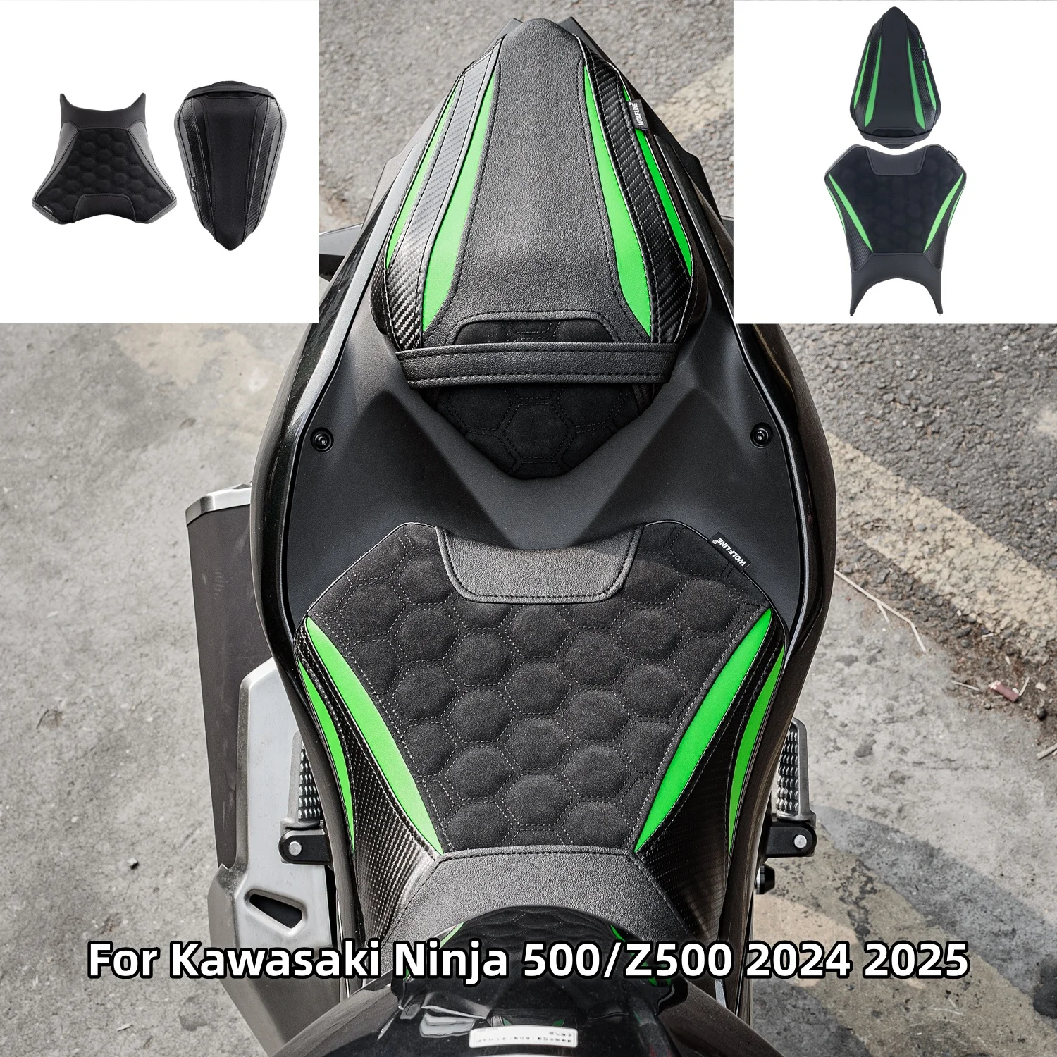 

Motorcycles Front Diver Rider Saddle Solo Seat Rear Passenger Seat Cushion Pillion Pad For Kawasaki Ninja 500/Z500 2024 2025