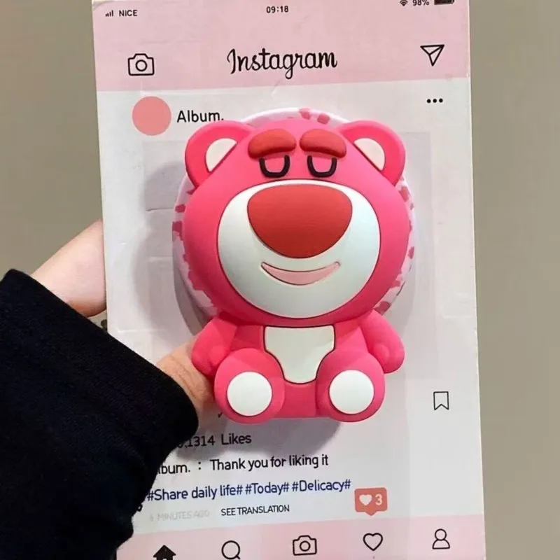 

Cute Strawberry Bear For Magsafe Magnetic Phone Griptok Grip Tok Stand For iPhone 17promax Silicone Foldable Holder