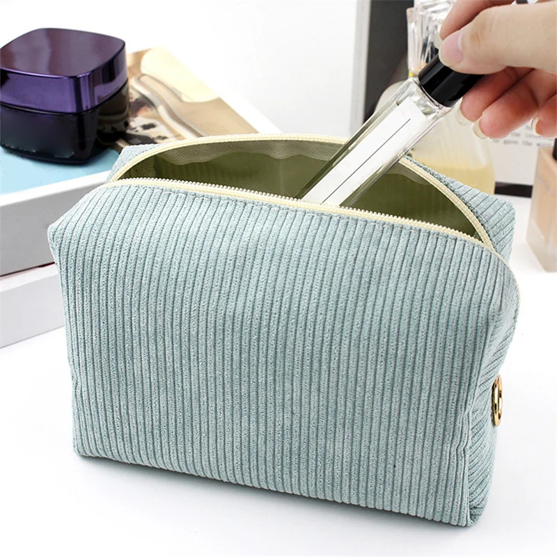 Borsa cosmetica da viaggio in velluto a coste borsa portaoggetti per trucco portatile borse donna cerniera Make Up Organizer pochette portaoggetti