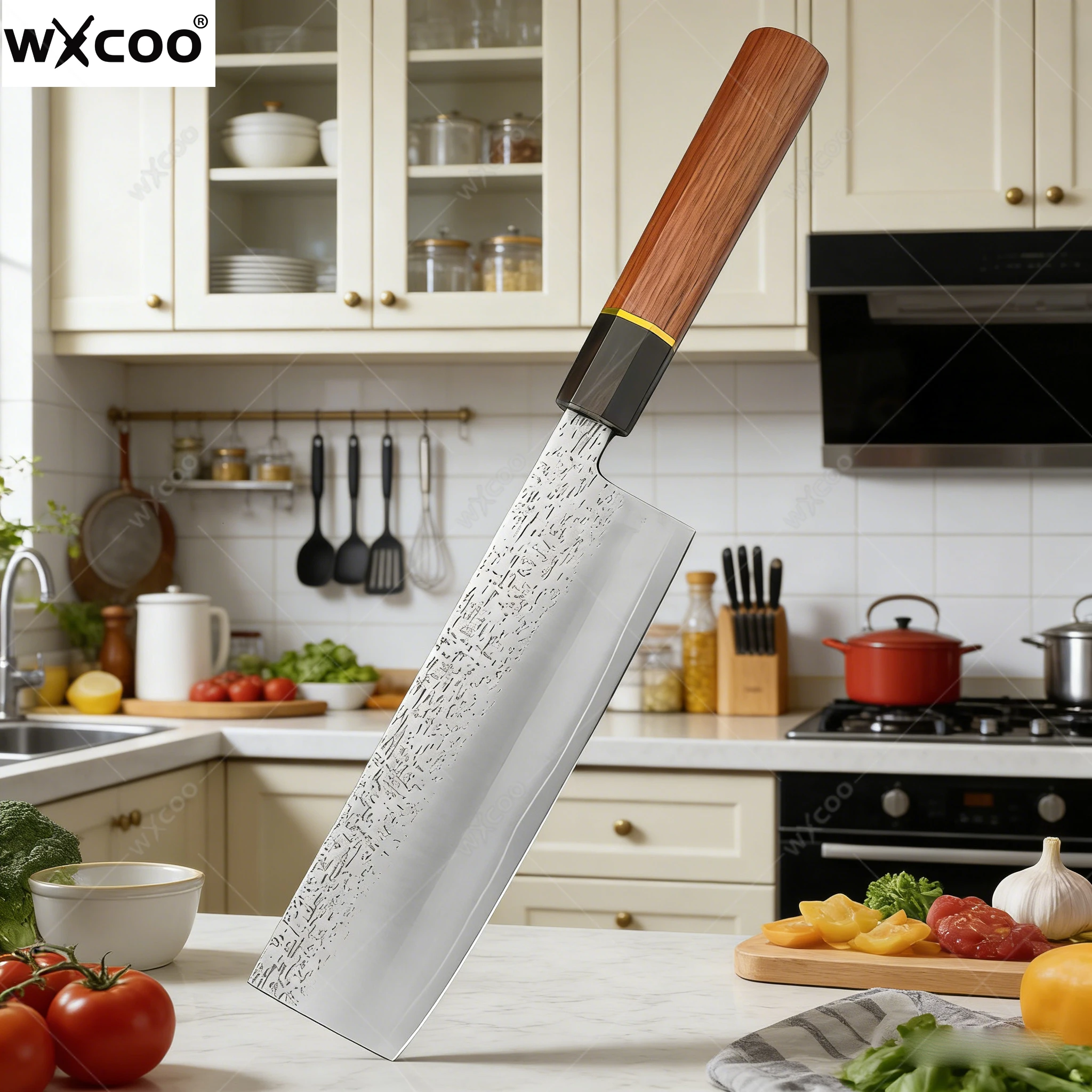 

WXCOO Professional Kitchen Chef Knife Japanese Santoku Knife Forged Knife 5Cr15Mov Stainless Steel Meat Butcher Cleaver Knives