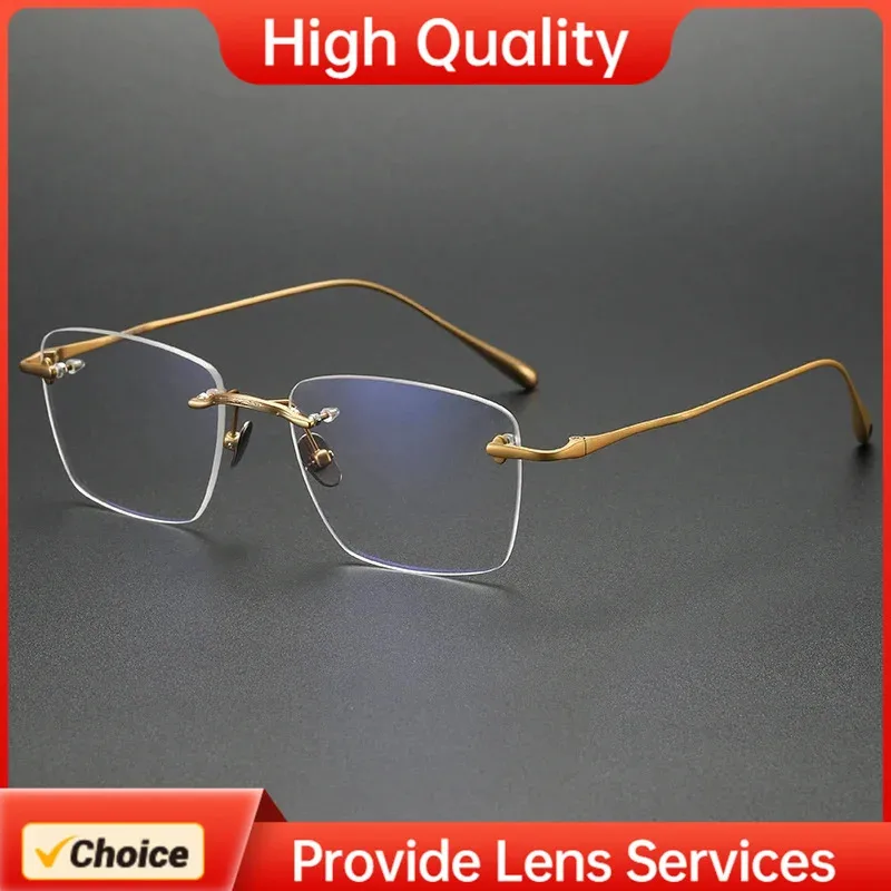 

TAYLOR стильный дизайн 80954 Ретро безрамная оправа для очков Мужчины Женщины Титановые ацетатные оправы для очков для чтения С РЕСПЕМОСТИ