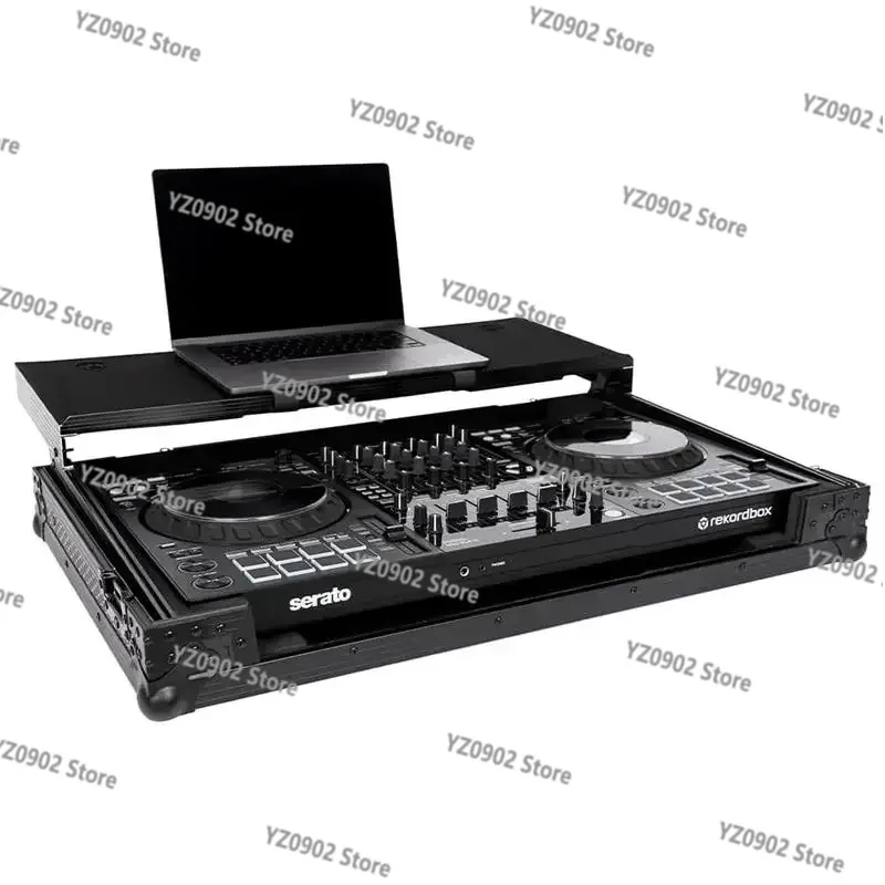 Black DJ Flight Case with Laptop Platform Wheels Protective Gear for Denon DJ DDJ-FLX10 Controller