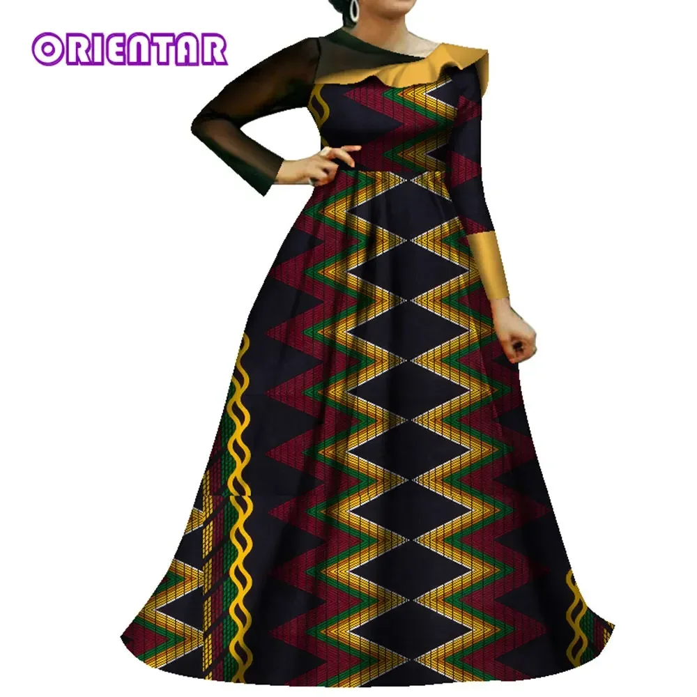 2024 Wedding Dresses for Women African Wax Print Long Evening Dress Asymmetric Long Sleeve African Dress Women Plus Size WY8245